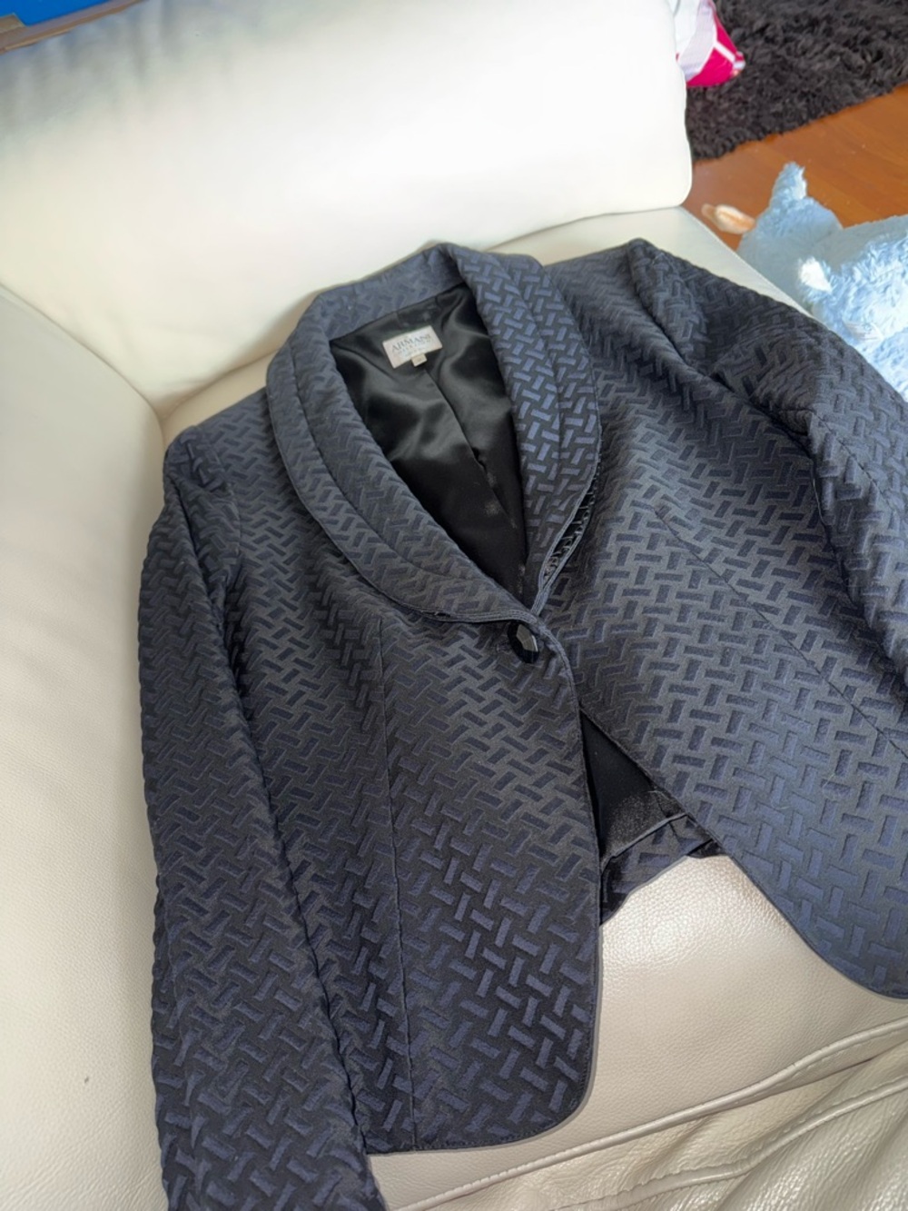 Armani Collezioni Black Textured Shawl Collar Blazer - Picture 2 of 7